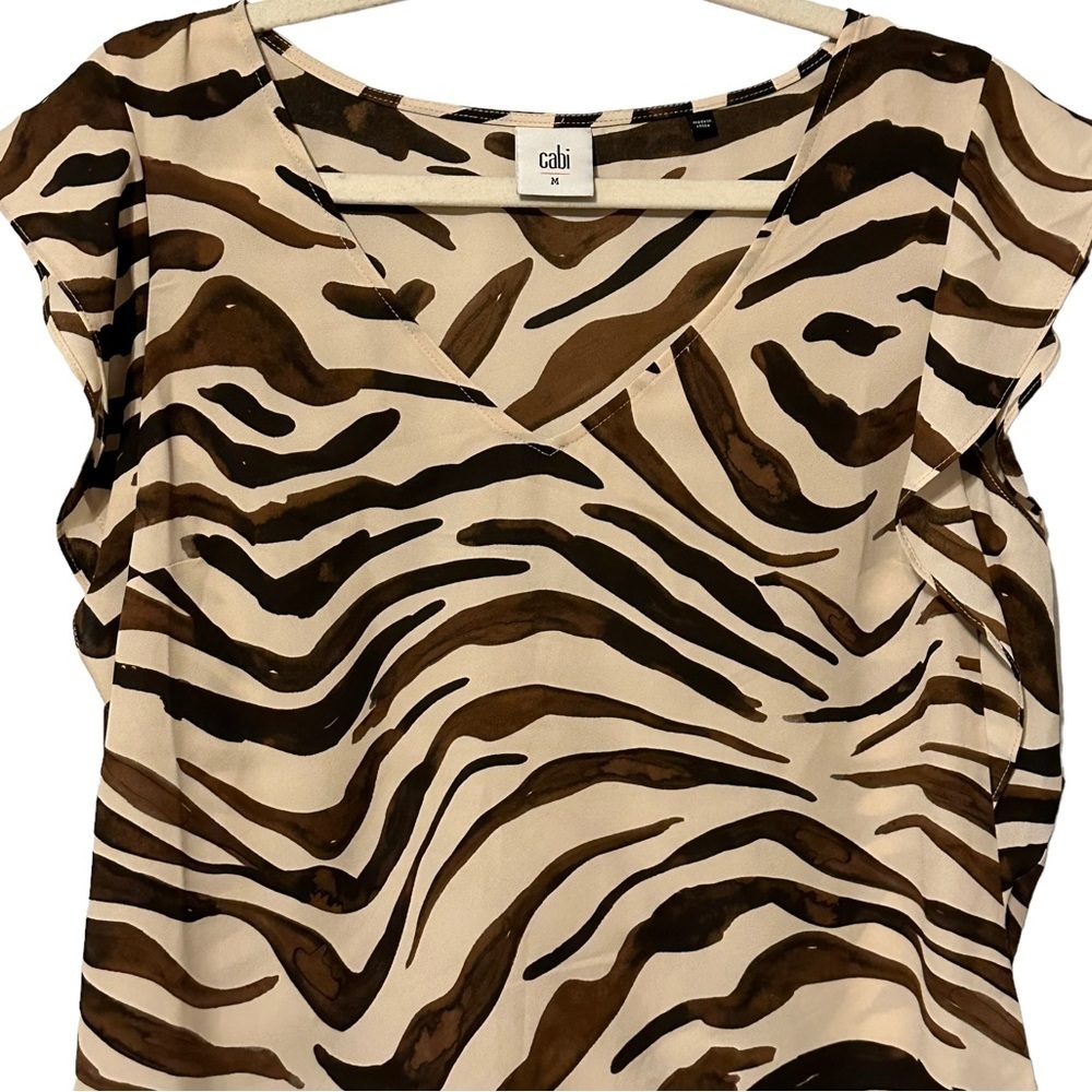 Cabi Simone Brown Cream Zebra Print Flutter Sleev… - image 3